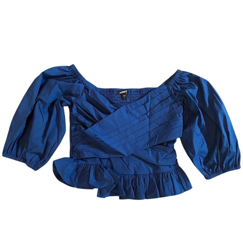 Express Women's Blue Puff Sleeve Blouse Size M Casual Spring‎ Top